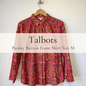 Talbots Pink Paisley Button Front Shirt Size M LNC